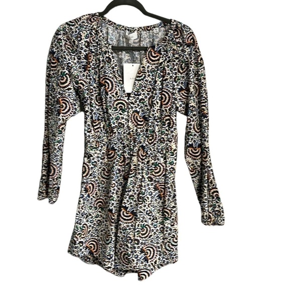 A.L.C. Adelaide Dress Women's NWT 2 V Neck Pockets Long Sleeves Mini Multi Print - Picture 1 of 12